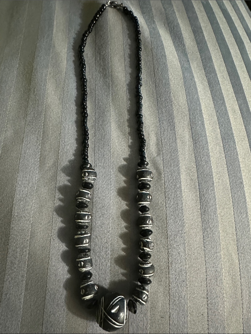Handcrafted Black and Silver Beaded Statement Necklace